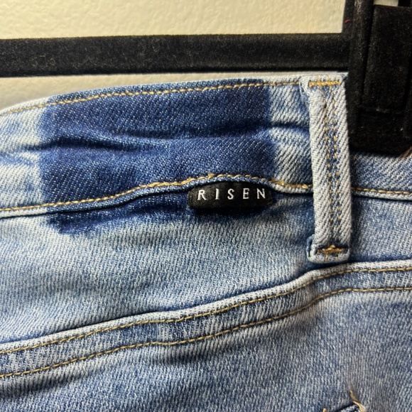 RISEN Women's High Rise Crossover Straight Leg Blue Medium Wash Stretch Sz 31x29 - Picture 12 of 14